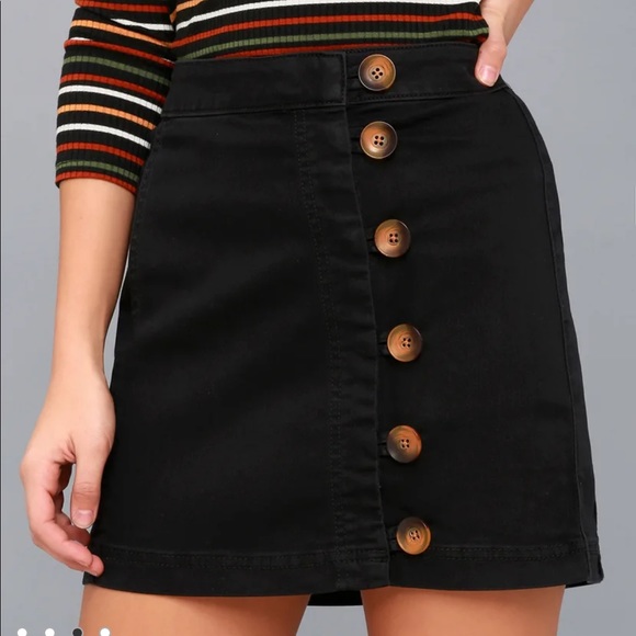 Free People Dresses & Skirts - Free People Black Denim Skirt Sz 6 Brown Buttons